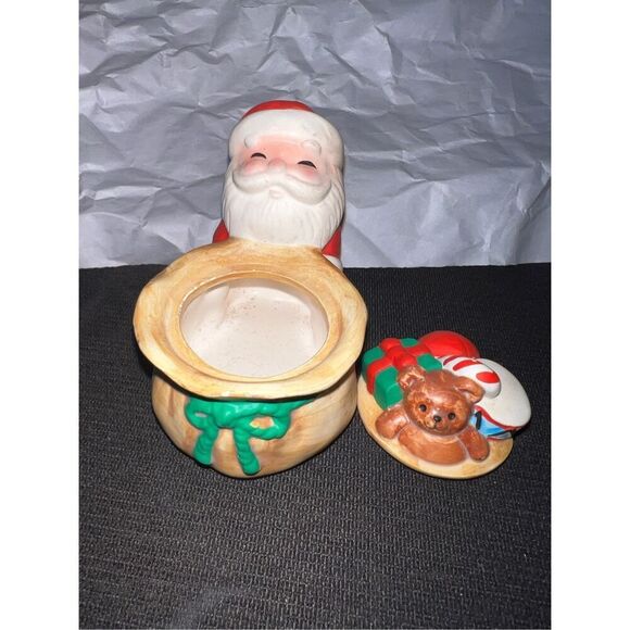 Ceramic Christmas Trinket Box R. Dakin Santa Claus. Santa with Sack of Toys w/Li - Picture 4 of 6